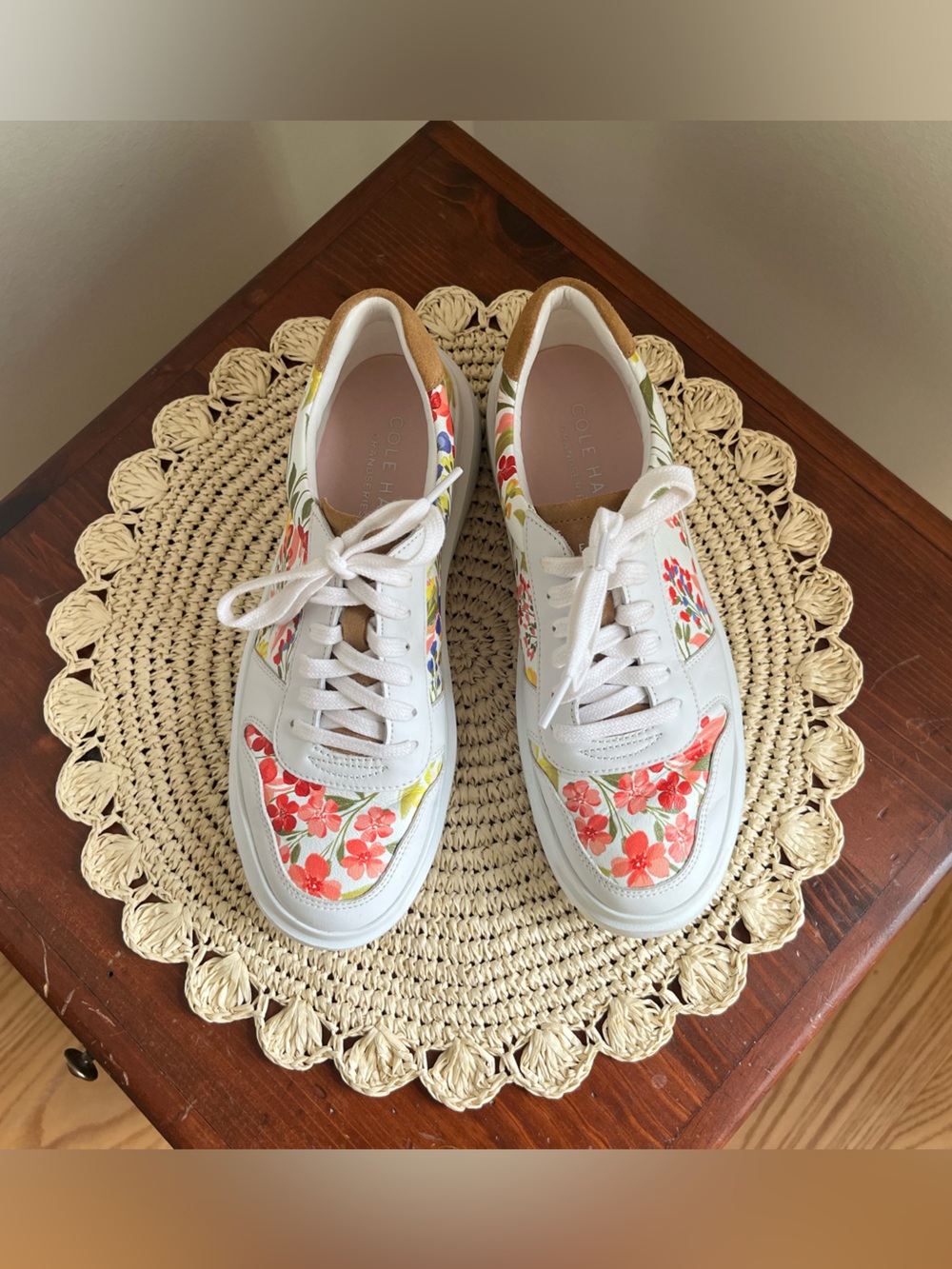 Cole Haan White Sneakers with Red Floral Print